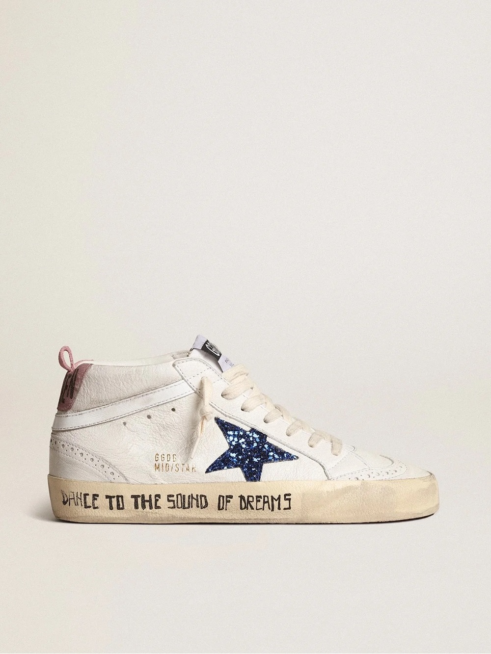 Golden Goose Mid Star Sneaker White Leather/Blue Glitter/Pink sz 38 New in Box